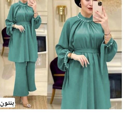 مانتو شلوار ابروبادی-تونیک شلوار مروارید دوزی -بلیز شلوار